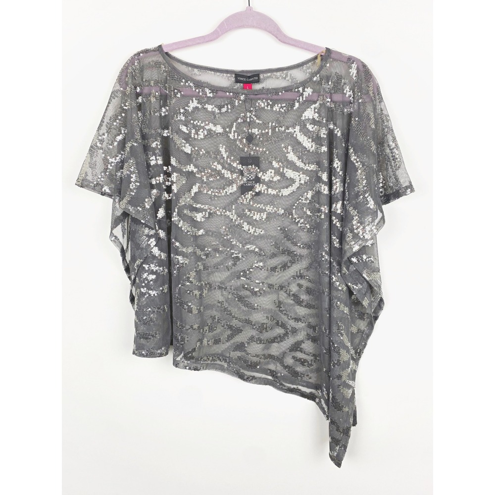 Vince Camuto Sequin Mesh Poncho Top Large NWT Bling